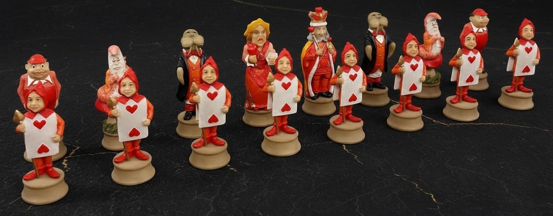 Hand Painted Alice in Wonderland Fantasy Chess Set with Cherry Color Storage Drawer Board - 6