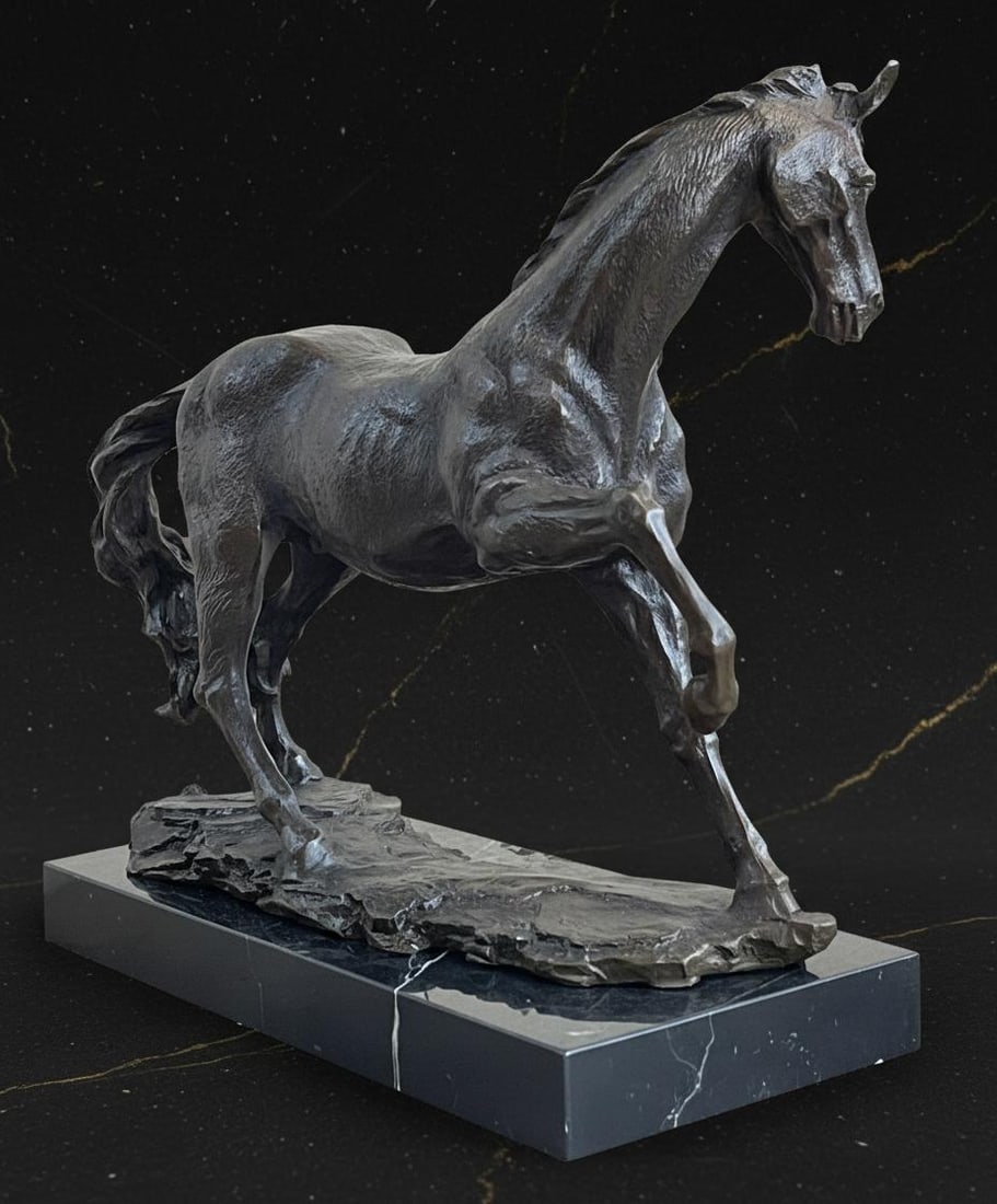 Milo Signed Bronze Sculpture, Galloping Arabian Horse Modern Art on Marble Base - 3