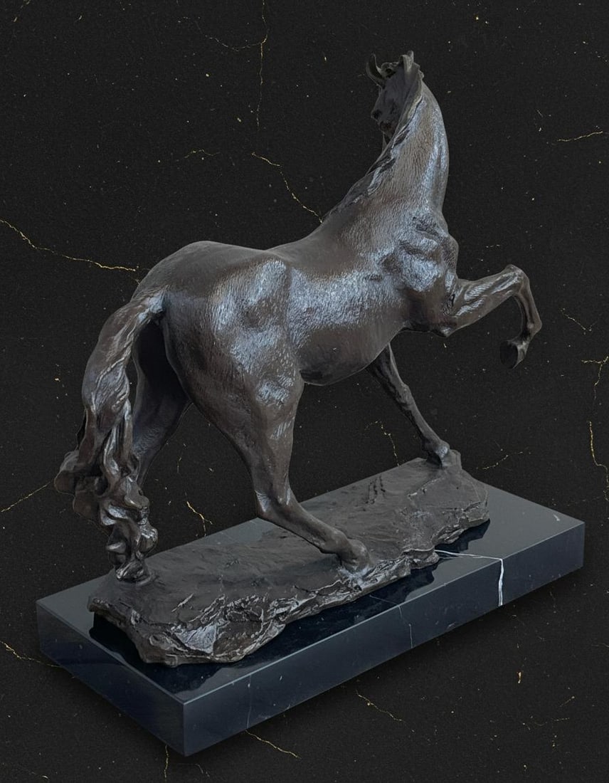 Milo Signed Bronze Sculpture, Galloping Arabian Horse Modern Art on Marble Base - 4