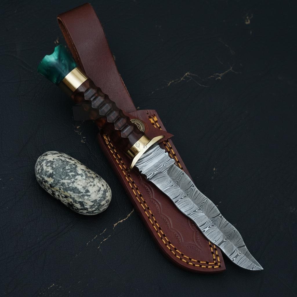 Hand Forged Damascus Steel Hunting Knife with Stag Antler Handle & Gut Hook USA Made (1 of 4)