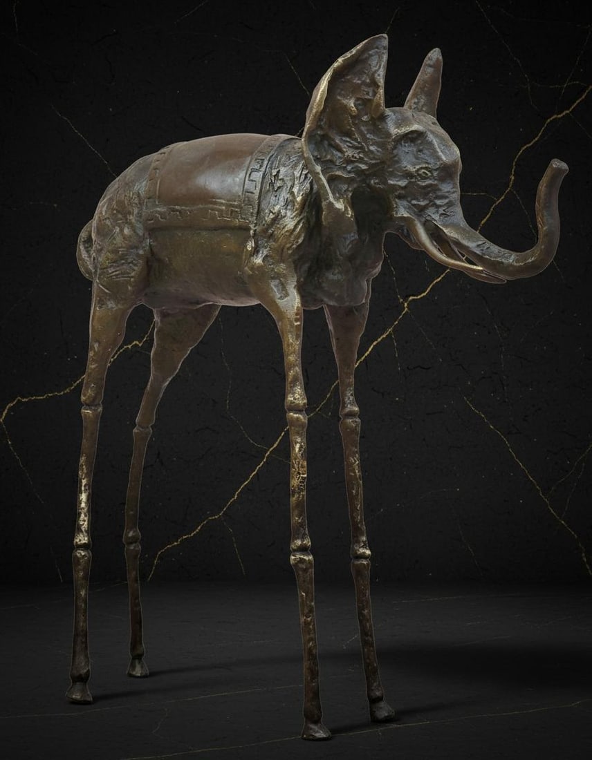 Signed Surrealist Space Elephant Bronze Sculpture after Salvador Dali, Art Deco Statue (1 of 9)