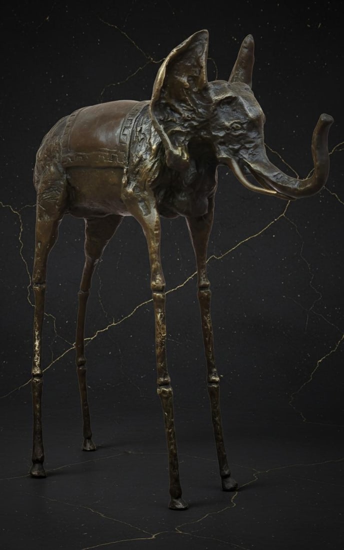 Signed Surrealist Space Elephant Bronze Sculpture after Salvador Dali, Art Deco Statue - 3