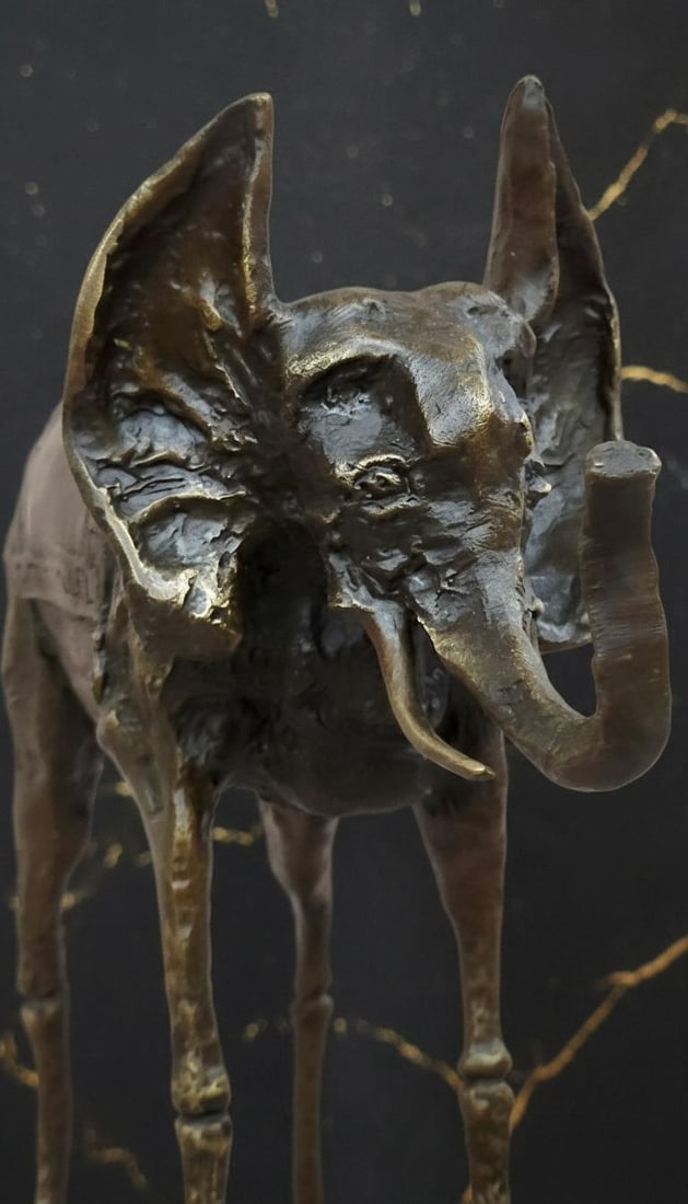 Signed Surrealist Space Elephant Bronze Sculpture after Salvador Dali, Art Deco Statue - 7