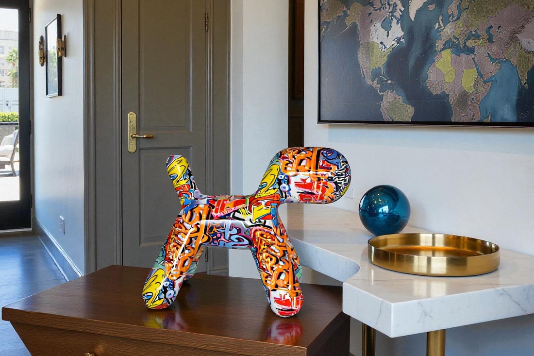 Modern Looking Graffiti Dog Statue Made of Resin Size: 16" x 10" x 14"H - 2