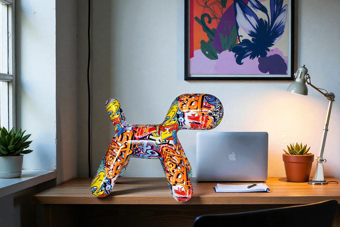 Modern Looking Graffiti Dog Statue Made of Resin Size: 16" x 10" x 14"H - 3