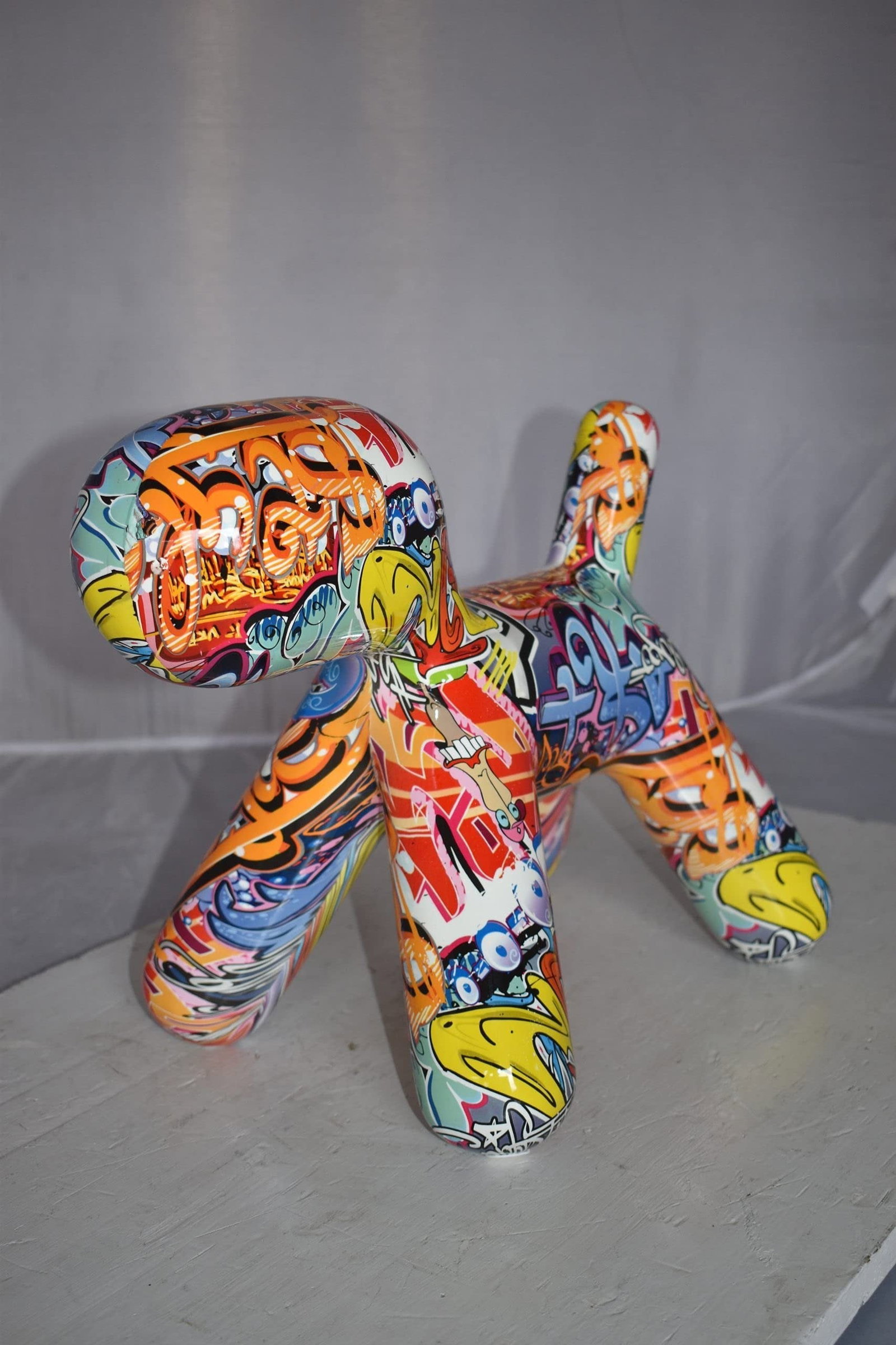 Modern Looking Graffiti Dog Statue Made of Resin Size: 16" x 10" x 14"H - 6