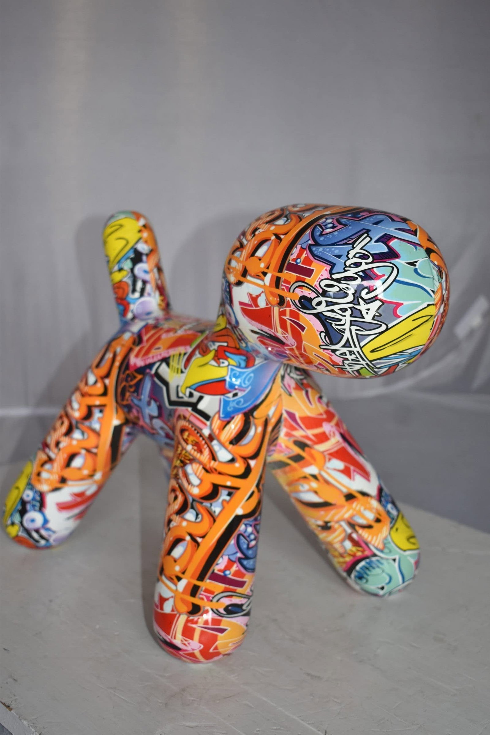Modern Looking Graffiti Dog Statue Made of Resin Size: 16" x 10" x 14"H - 7