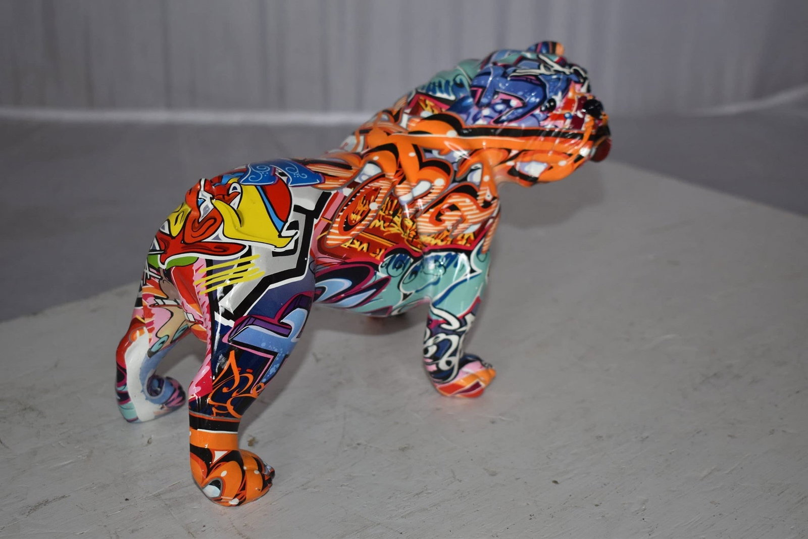 Modern Happy Graffiti Resin Bulldog Statue Looking to the Right 10" x 5" x 7"H - 5