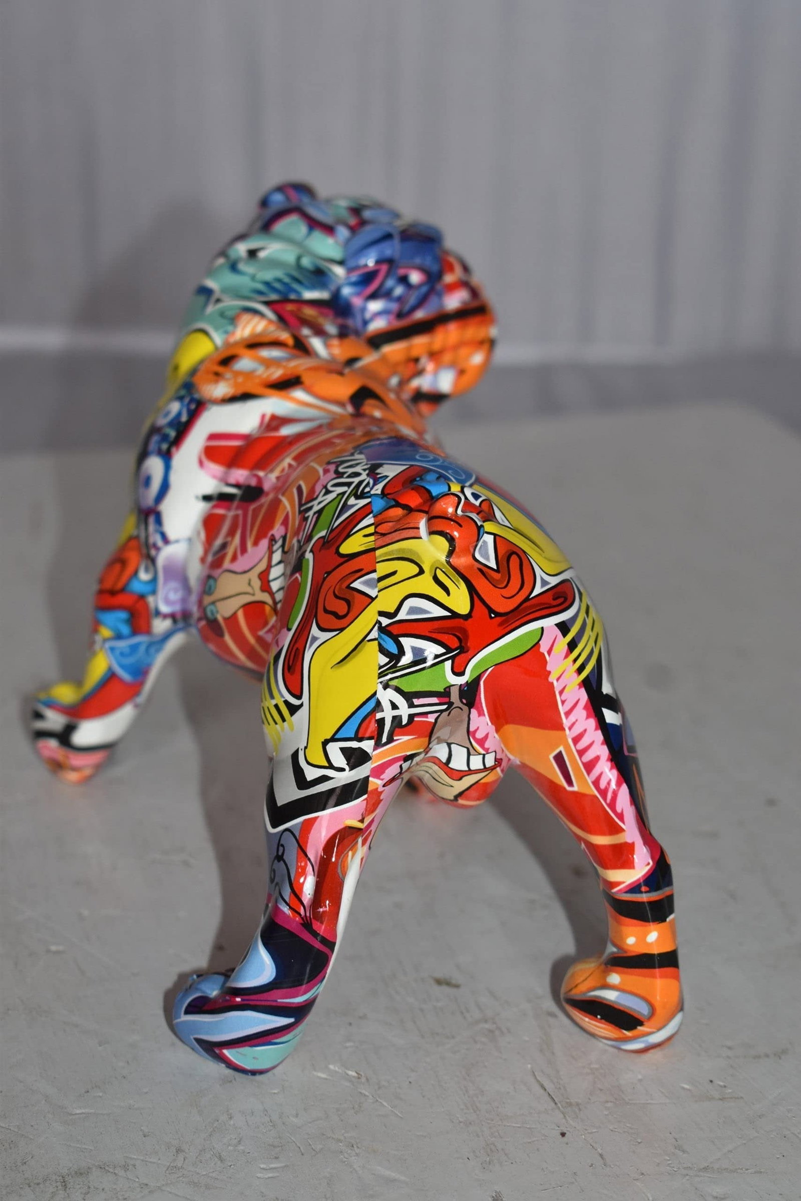 Modern Happy Graffiti Resin Bulldog Statue Looking to the Right 10" x 5" x 7"H - 7