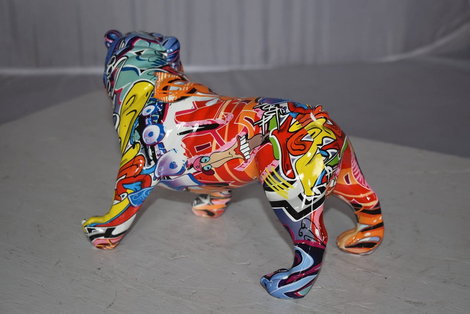 Modern Happy Graffiti Resin Bulldog Statue Looking to the Right 10" x 5" x 7"H - 8
