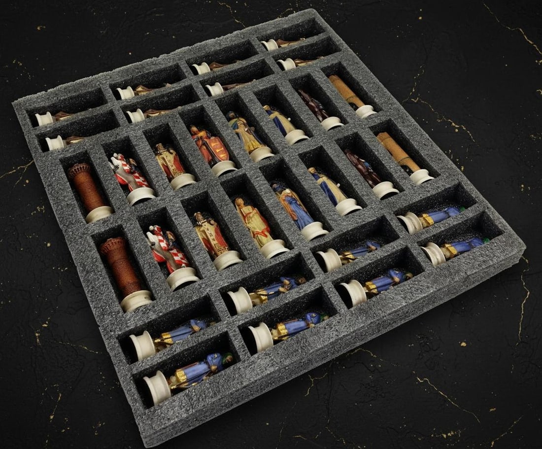 Hand Painted Crusades Chess Set Medieval Christians vs Arabians Resin Pieces Only - 3