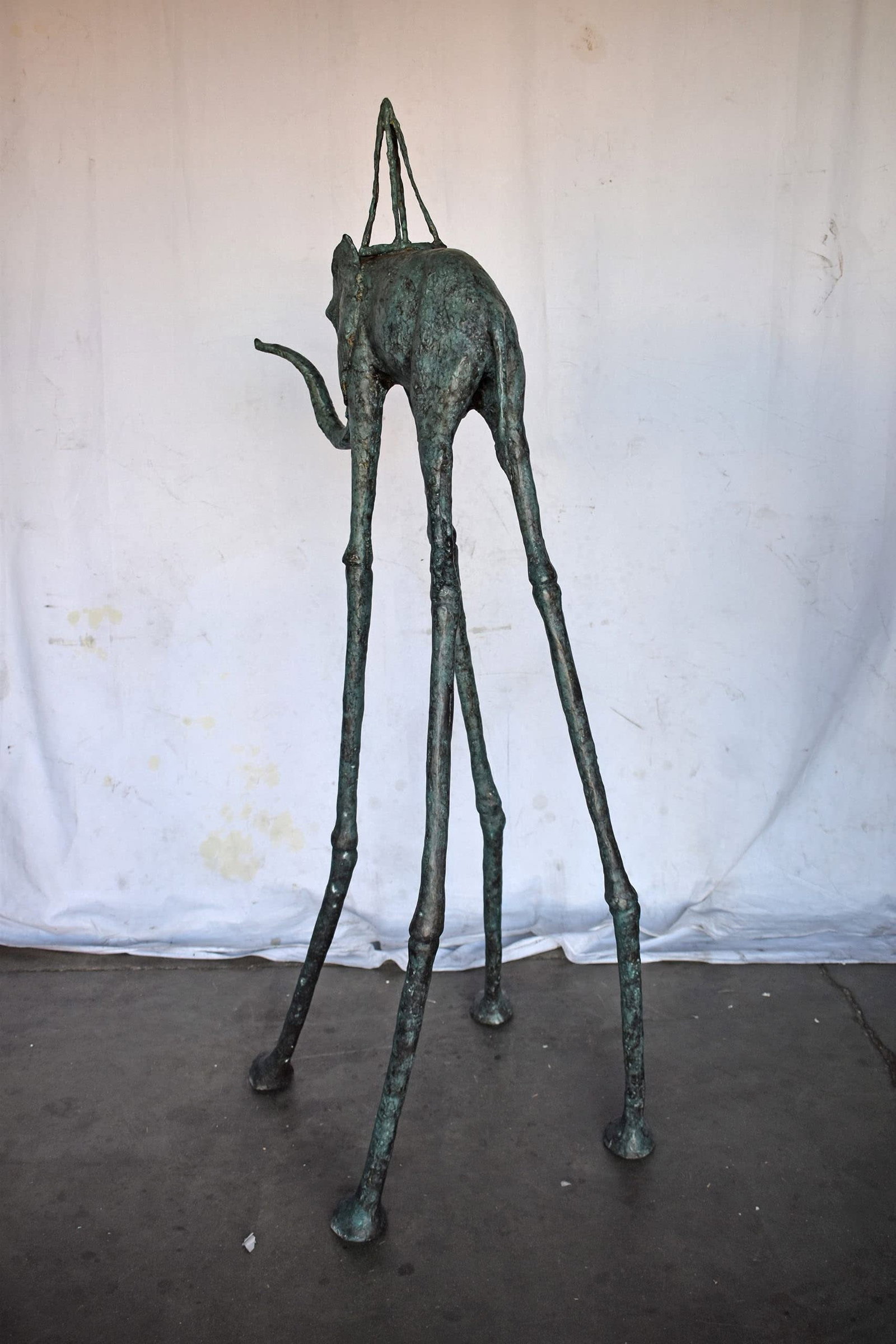 Modern Art Green Patina Tall Elephant Bronze Statue - Size: 26"L x 27"W x 67"H. - 7