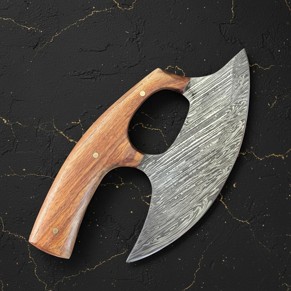 Set of 3 Hand Forged Damascus Steel ULU Knives with Green Pakka Wood Handles - 2