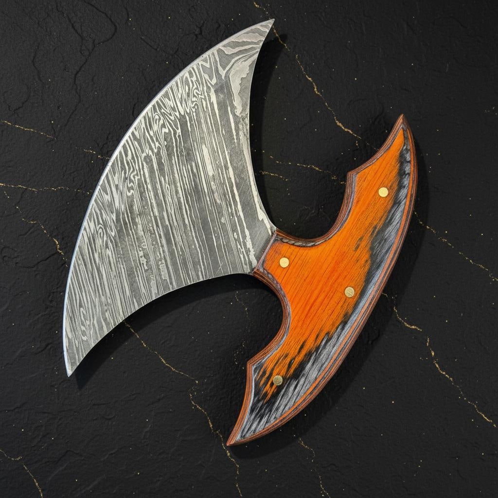 Set of 3 Hand Forged Damascus Steel ULU Knives with Green Pakka Wood Handles - 4