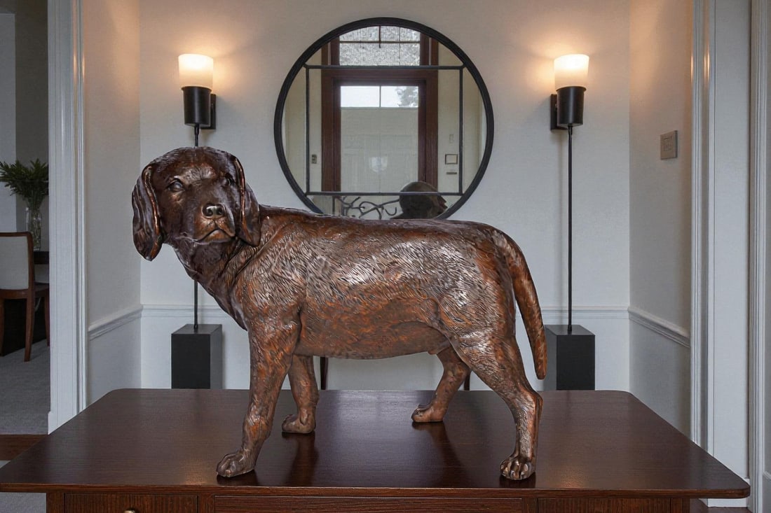 Beagle Dog Standing Made of Bronze, Statue - Size: 27"L x 14"W x 21"H. - 2