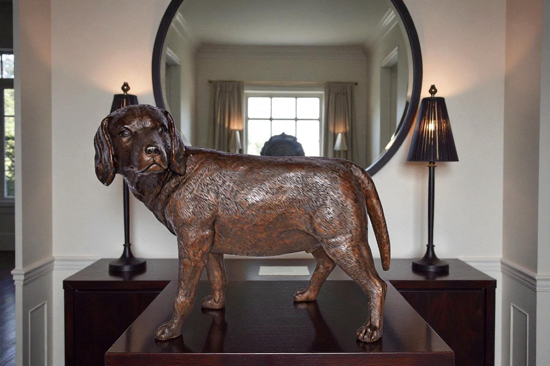 Beagle Dog Standing Made of Bronze, Statue - Size: 27"L x 14"W x 21"H. - 3