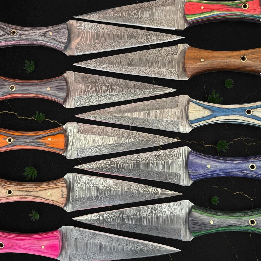 Set of 10 Full Tang Hunting Daggers, 10 Inch Damascus Steel Knife with Wood Resin Handle - 2