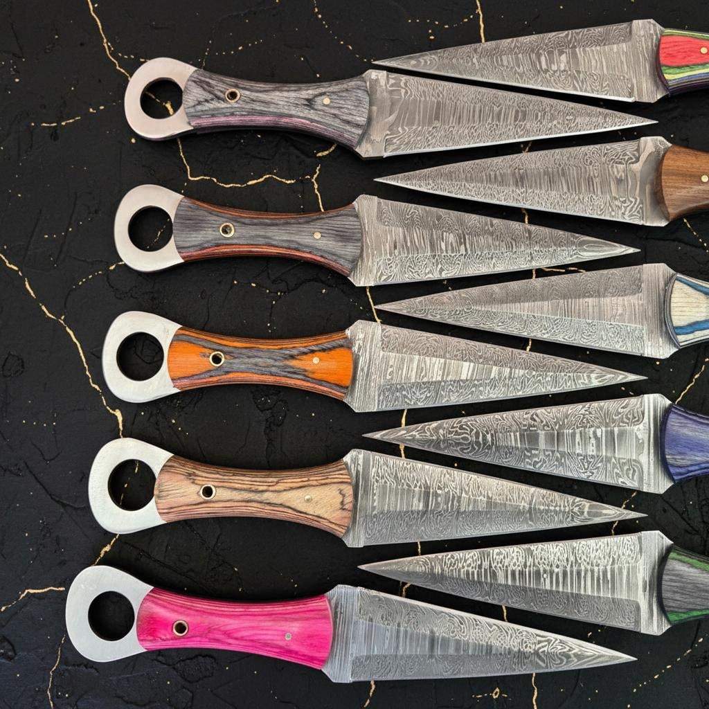 Set of 10 Full Tang Hunting Daggers, 10 Inch Damascus Steel Knife with Wood Resin Handle - 3