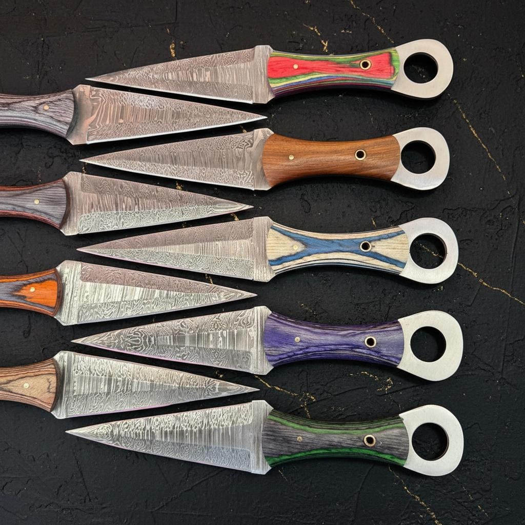 Set of 10 Full Tang Hunting Daggers, 10 Inch Damascus Steel Knife with Wood Resin Handle - 4