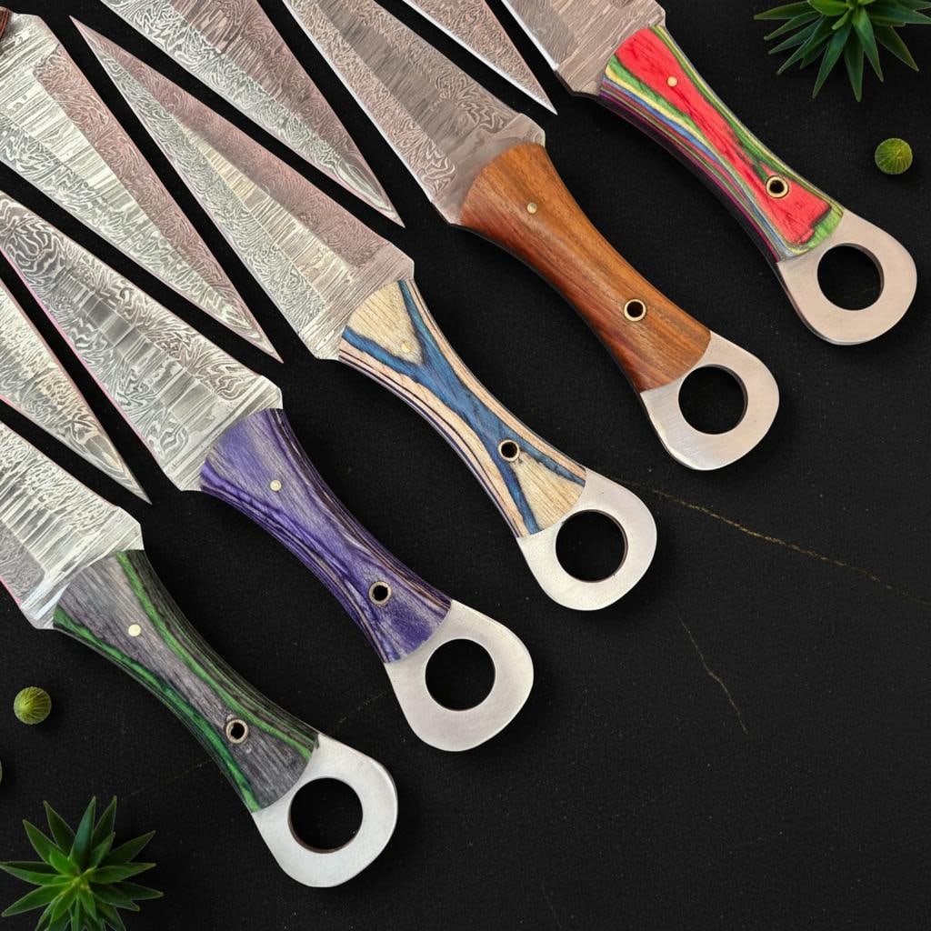 Set of 10 Full Tang Hunting Daggers, 10 Inch Damascus Steel Knife with Wood Resin Handle - 6