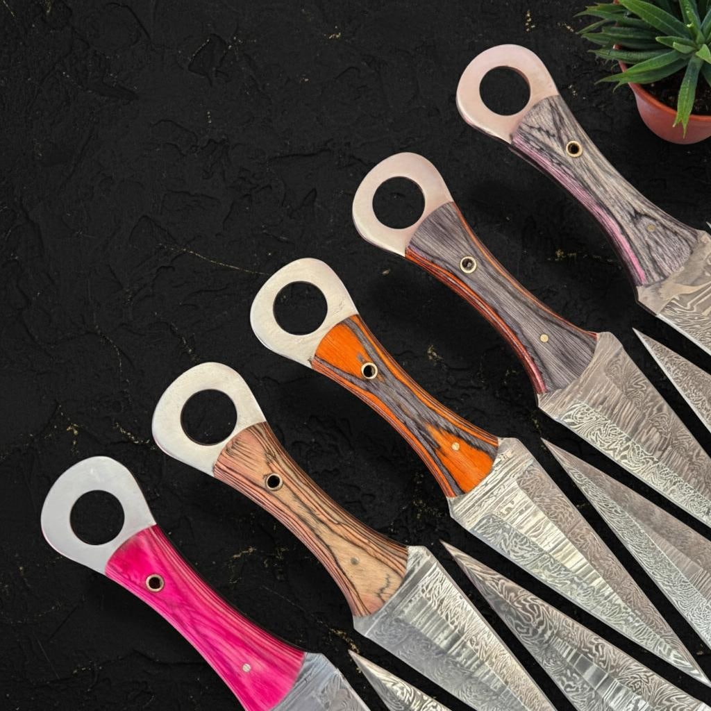 Set of 10 Full Tang Hunting Daggers, 10 Inch Damascus Steel Knife with Wood Resin Handle - 7