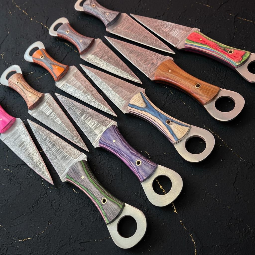 Set of 10 Full Tang Hunting Daggers, 10 Inch Damascus Steel Knife with Wood Resin Handle - 8