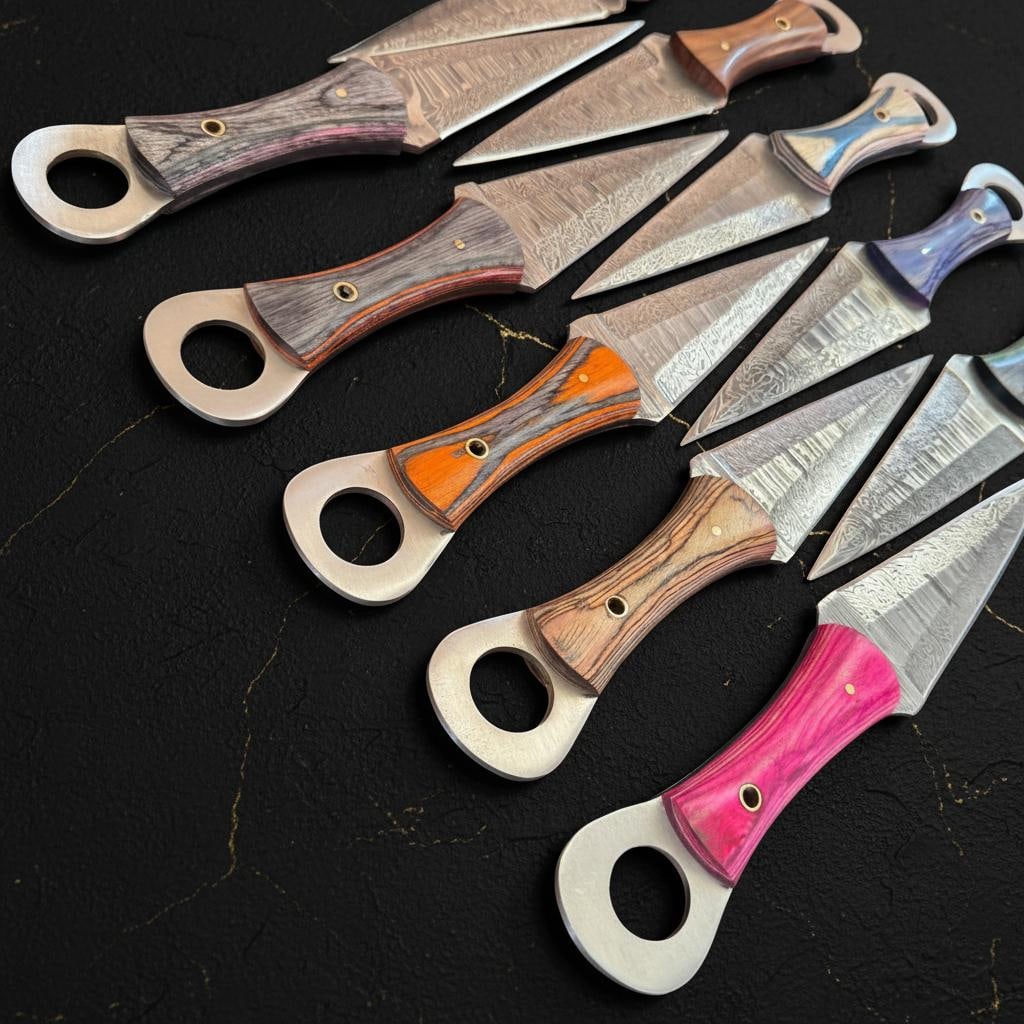 Set of 10 Full Tang Hunting Daggers, 10 Inch Damascus Steel Knife with Wood Resin Handle - 9