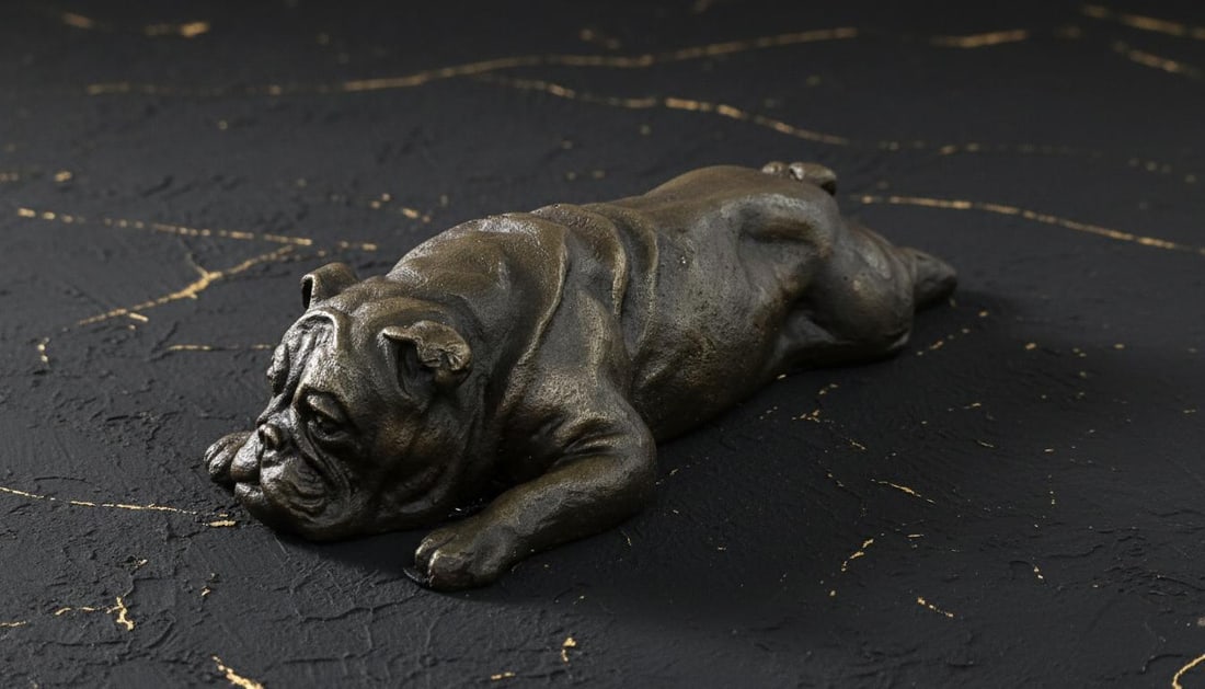 Lying English Bulldog Bronze Figure, Signed Original Sculpture by Milo - 5