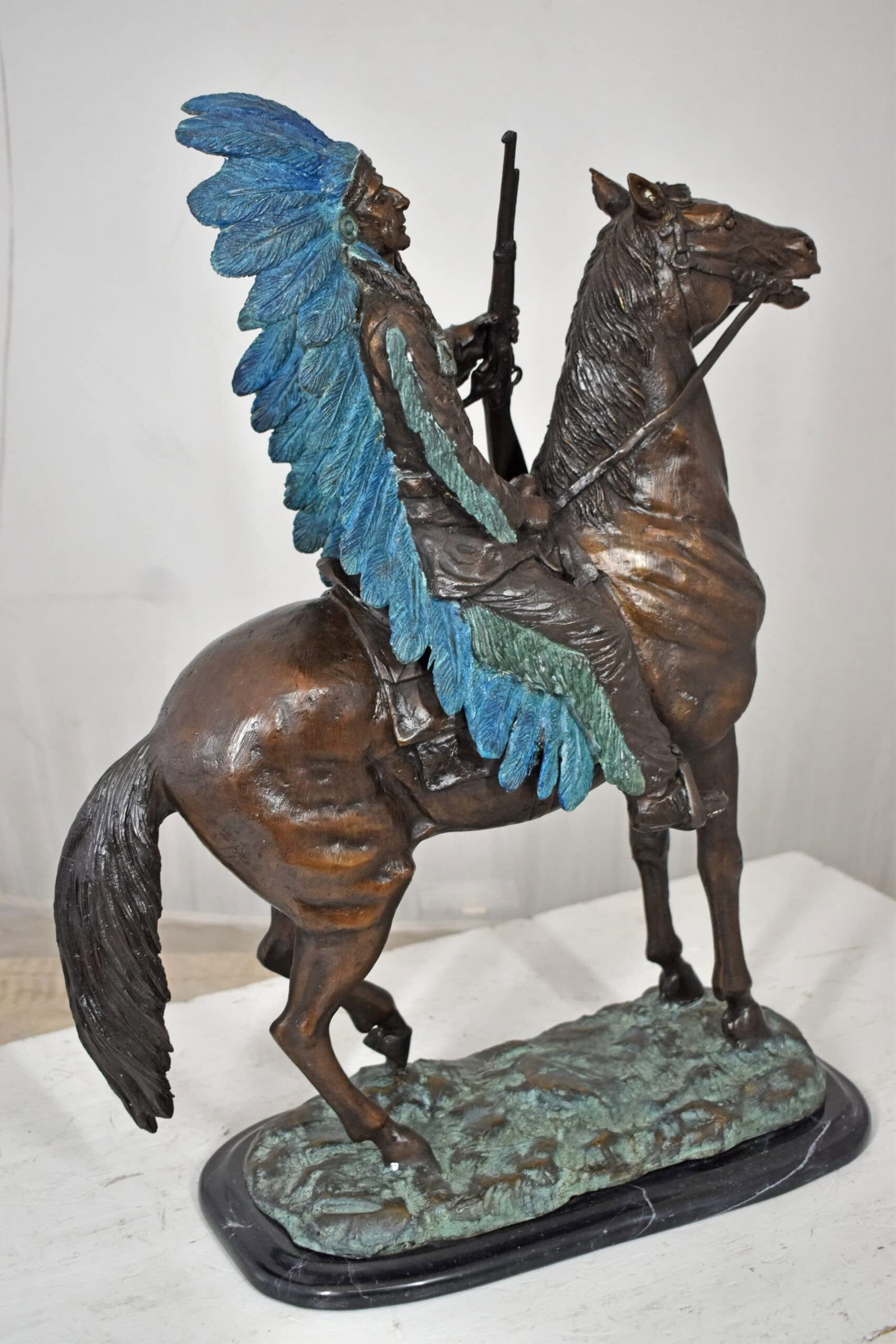 Indian man on his horse Bronze Statue Size: 18" x 8" x 23"H - 10