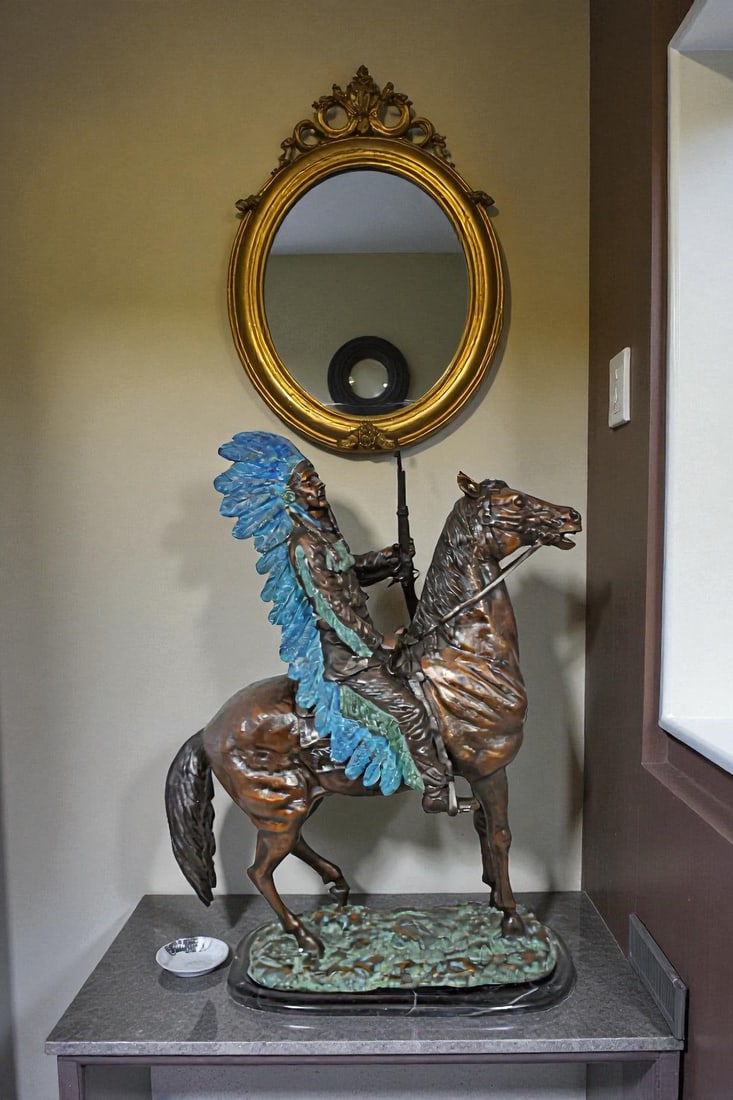 Indian man on his horse Bronze Statue Size: 18" x 8" x 23"H - 2