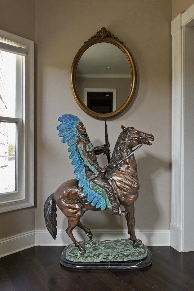 Indian man on his horse Bronze Statue Size: 18" x 8" x 23"H - 3