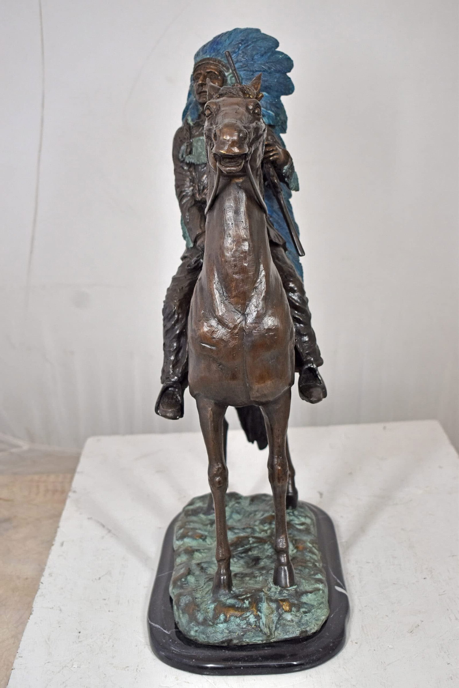 Indian man on his horse Bronze Statue Size: 18" x 8" x 23"H - 4
