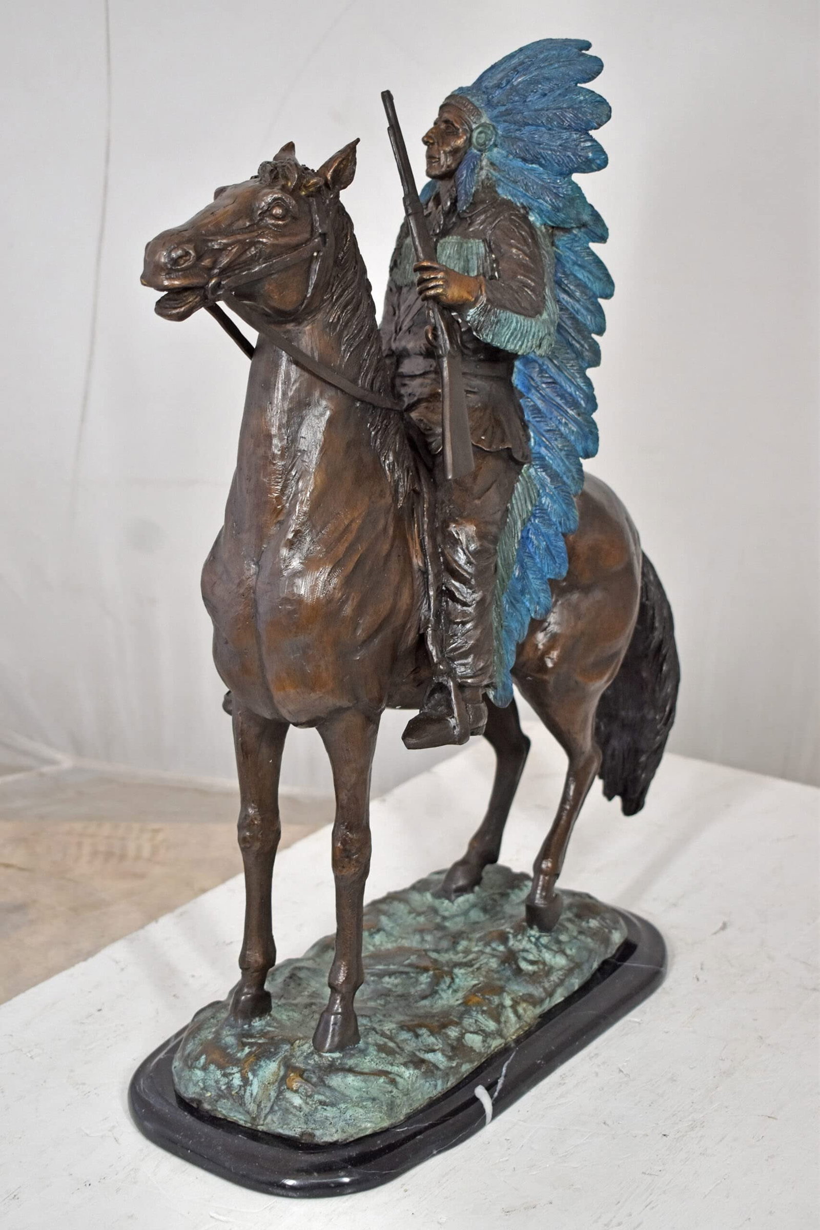Indian man on his horse Bronze Statue Size: 18" x 8" x 23"H - 5