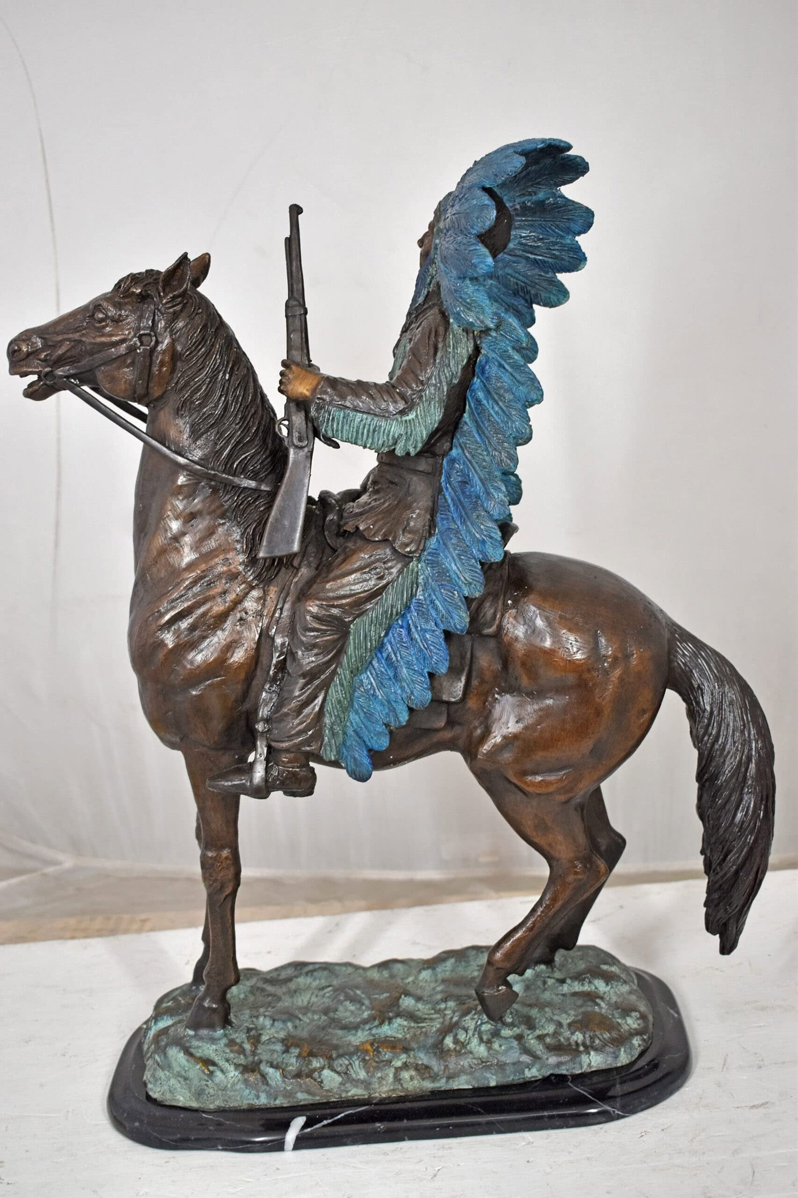 Indian man on his horse Bronze Statue Size: 18" x 8" x 23"H - 6