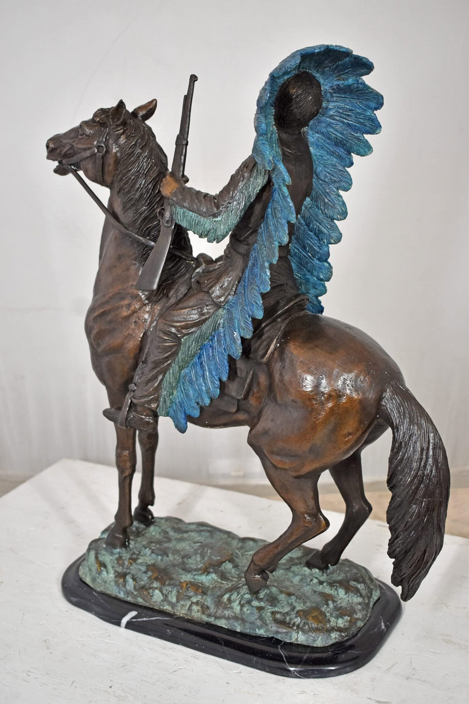 Indian man on his horse Bronze Statue Size: 18" x 8" x 23"H - 7