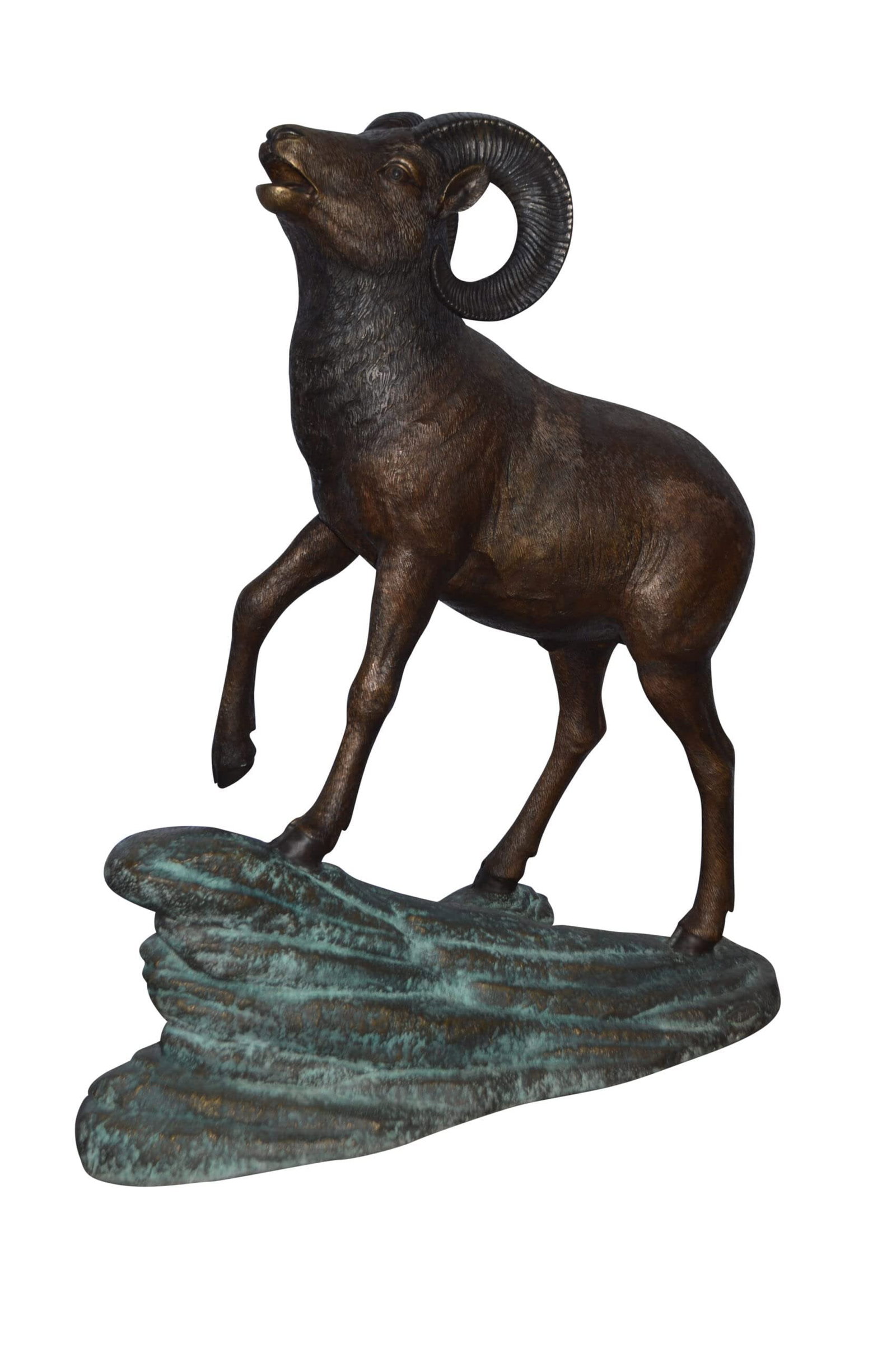 Life Size Ram standing on a rock Bronze Statue - Size: 38"L x 19"W x 45"H. - 4