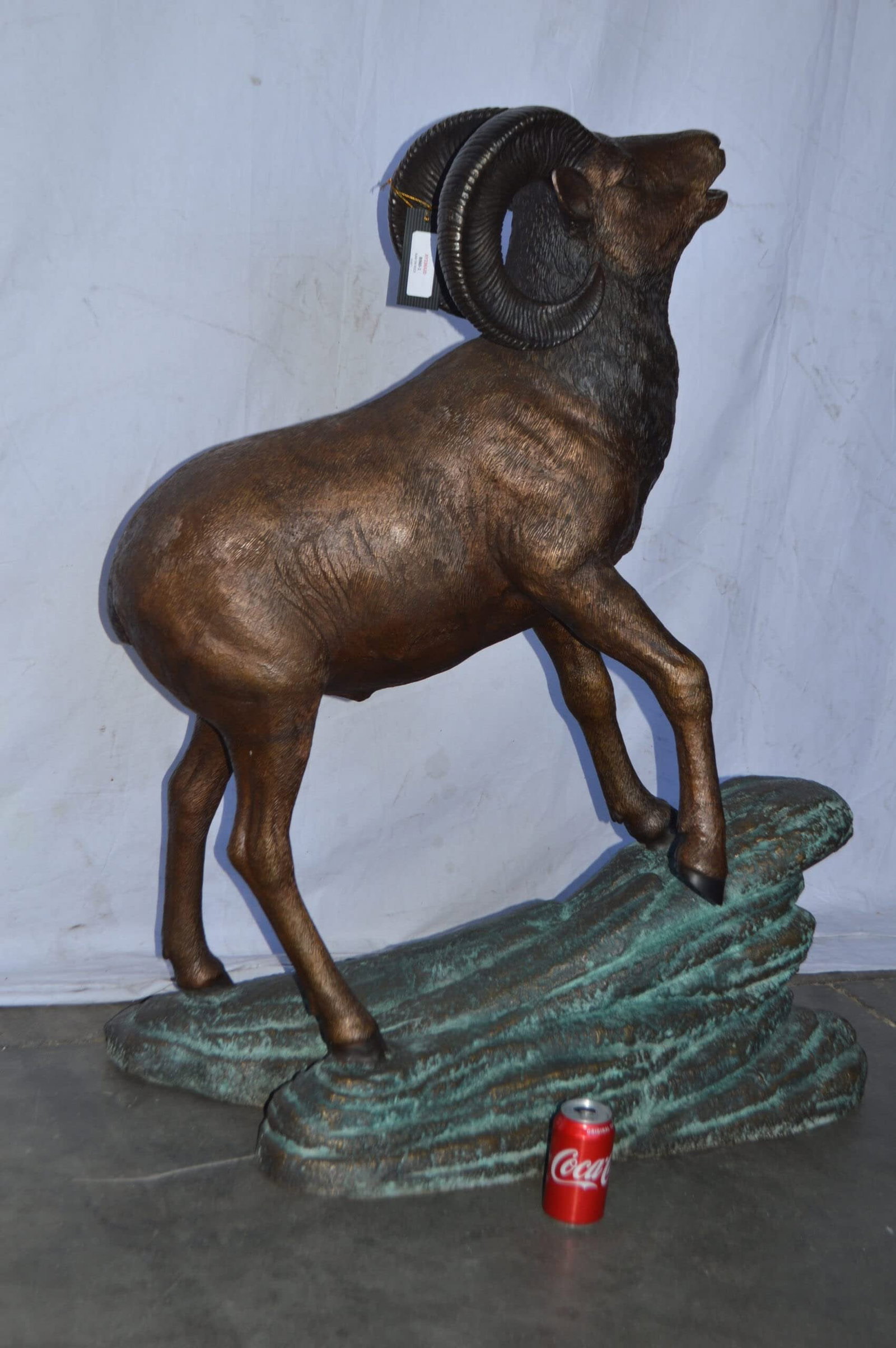 Life Size Ram standing on a rock Bronze Statue - Size: 38"L x 19"W x 45"H. - 7