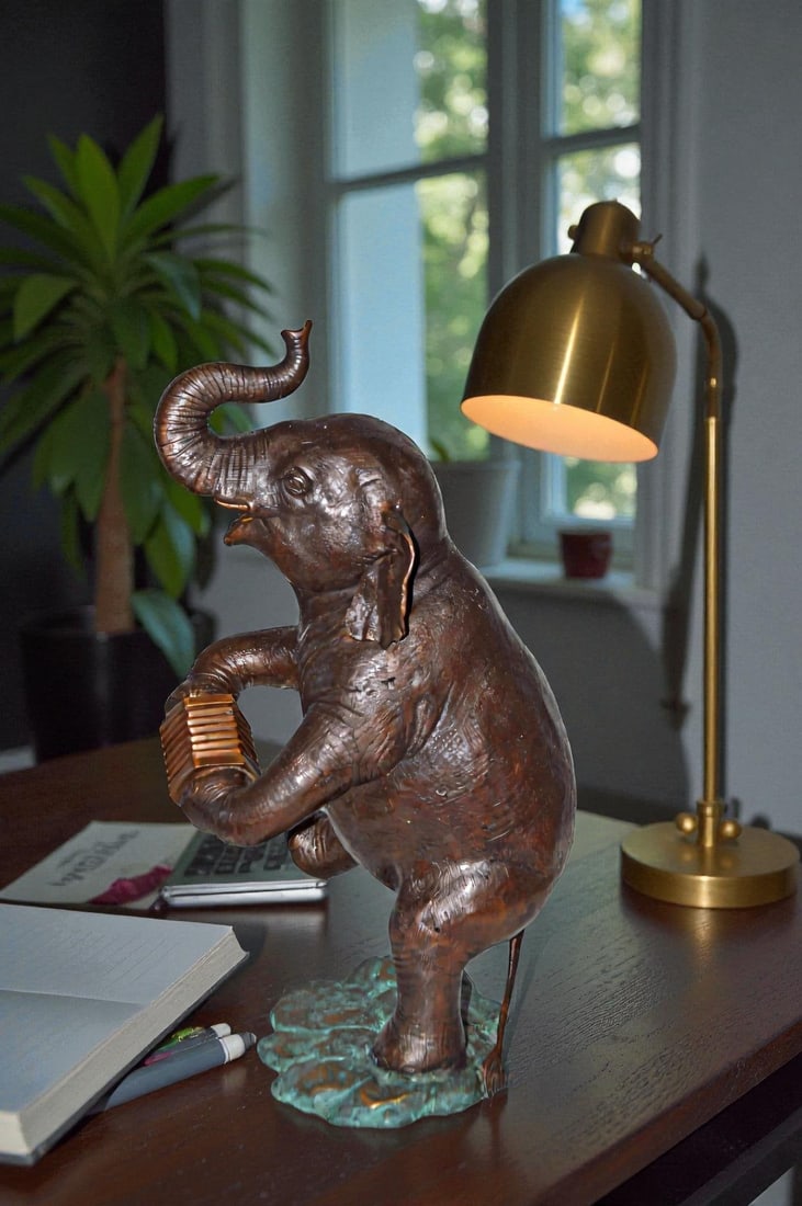 Circus Elephant Dance and Play the Accordion Bronze Statue - 13" x 11" x 22"H - 3