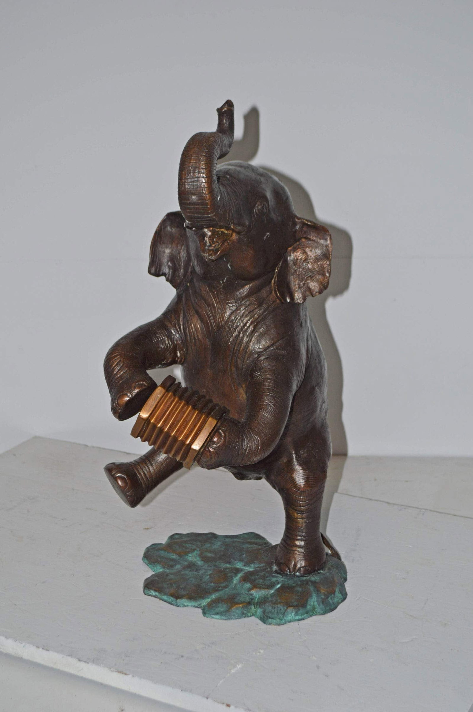 Circus Elephant Dance and Play the Accordion Bronze Statue - 13" x 11" x 22"H - 6