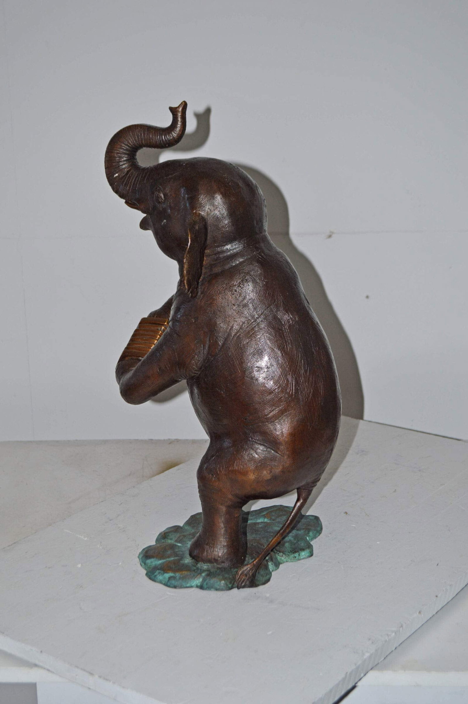 Circus Elephant Dance and Play the Accordion Bronze Statue - 13" x 11" x 22"H - 7
