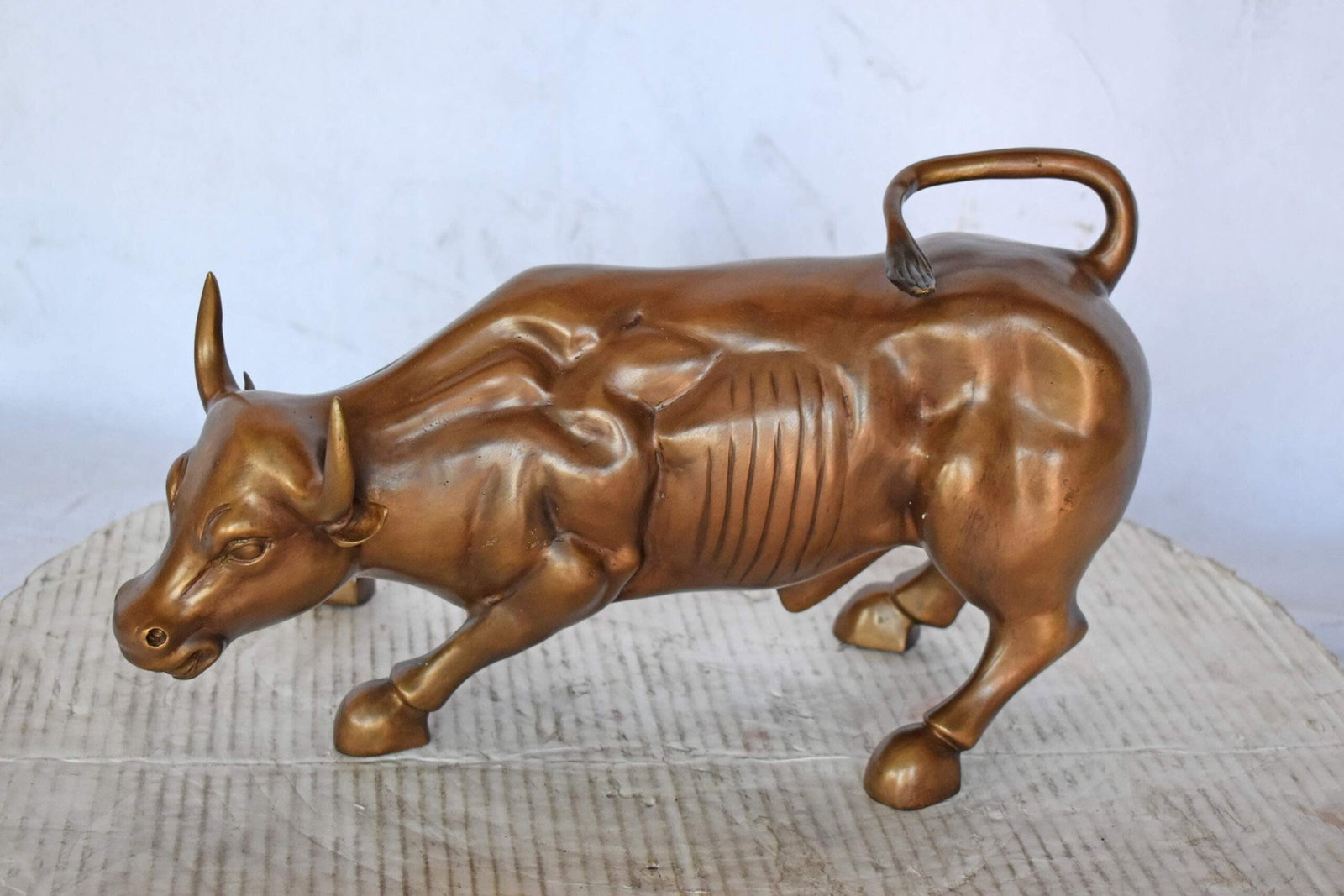 Wall Street Bull replica bronze statue - Size: 15"L x 7"W x 9"H. - 4