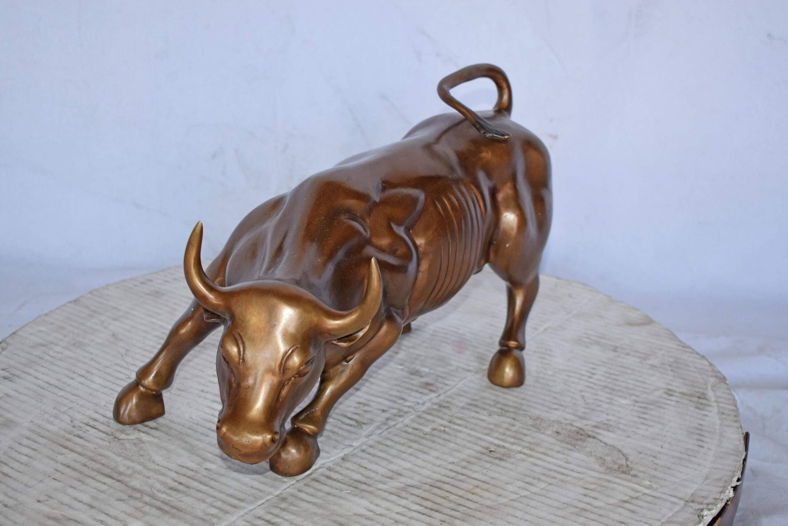 Wall Street Bull replica bronze statue - Size: 15"L x 7"W x 9"H. - 5