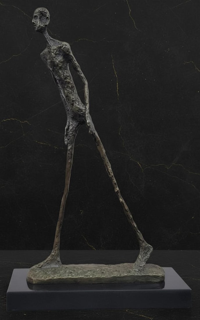 Abstract Bronze Statue of a Walking Man on a Solid Marble Base Figurine - 2