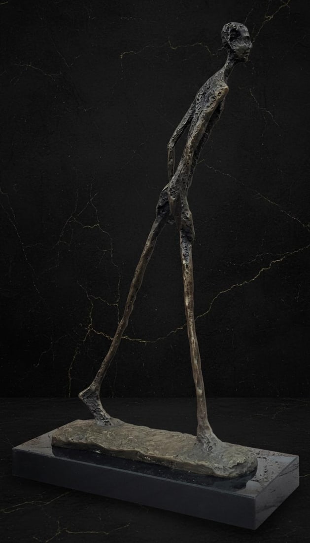 Abstract Bronze Statue of a Walking Man on a Solid Marble Base Figurine - 4