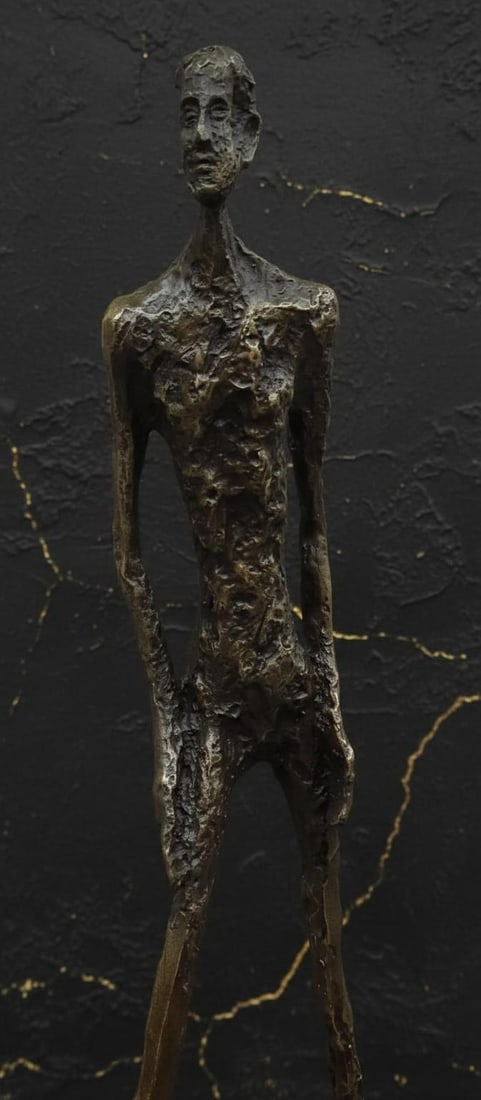 Abstract Bronze Statue of a Walking Man on a Solid Marble Base Figurine - 6