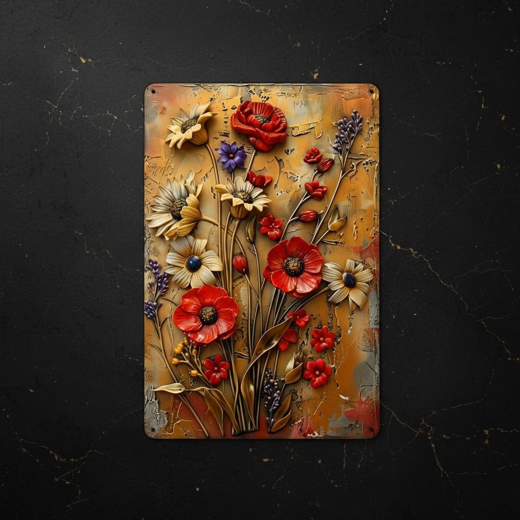 Decorative Floral Metal Sign 8x12 inches, Vintage Wall Art Plaque for Garden or Home Gift - 4