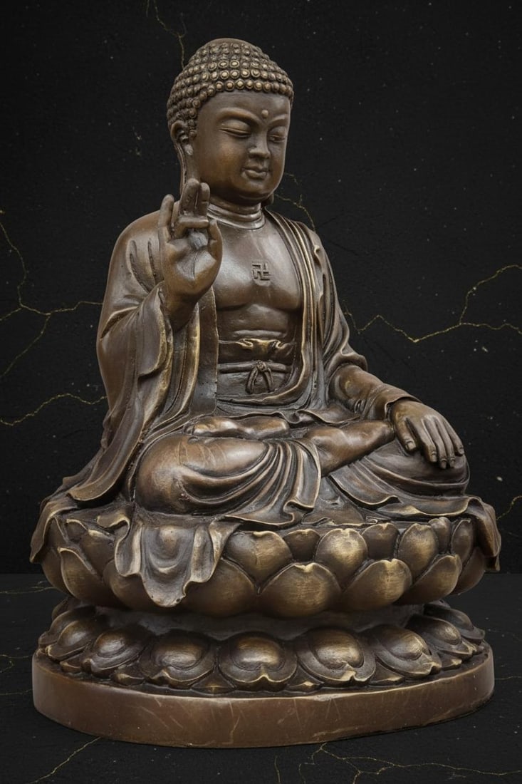 Meditating Shakyamuni Buddha Bronze Sculpture, Earth Touching Pose Signed B.C. Zhang - 3