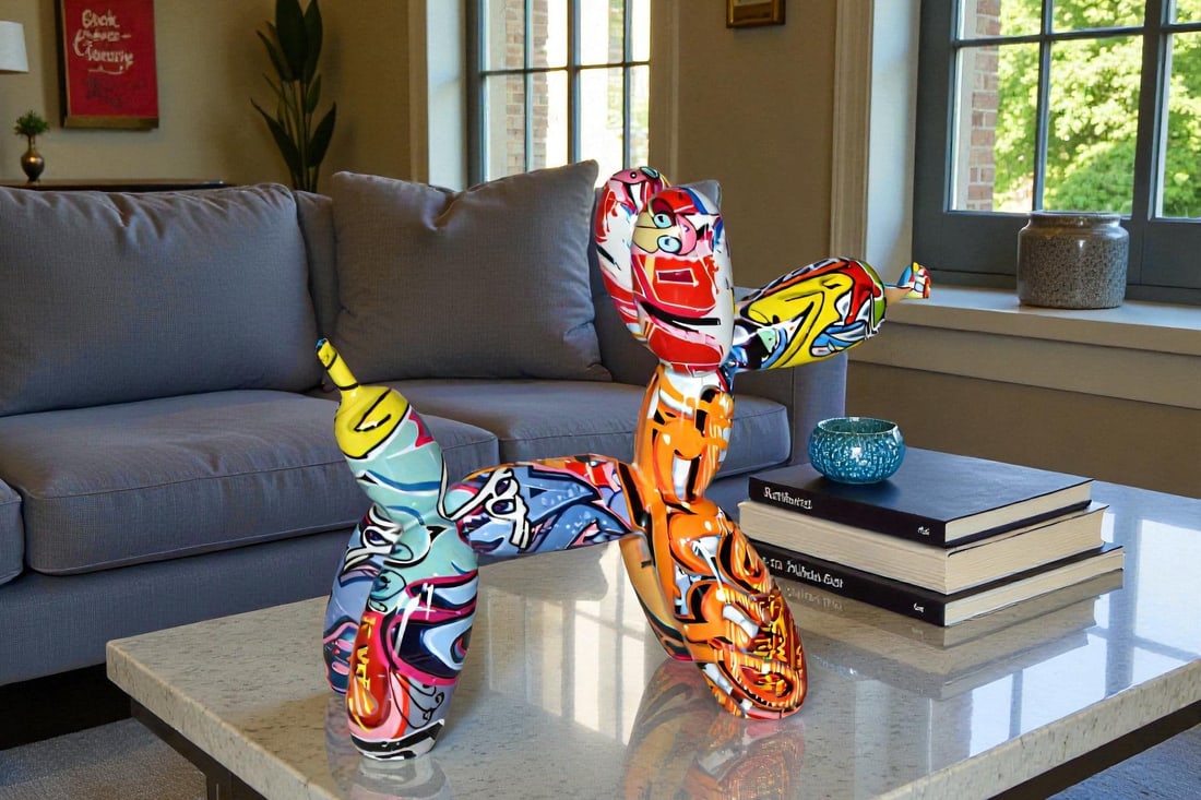 Modern Graffiti Looking Balloon Dog Statue Made of Resin Size: 10" x 4" x 8"H - 2