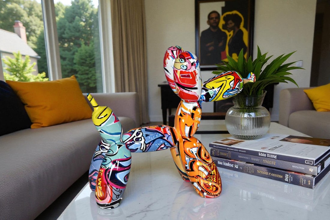 Modern Graffiti Looking Balloon Dog Statue Made of Resin Size: 10" x 4" x 8"H - 3