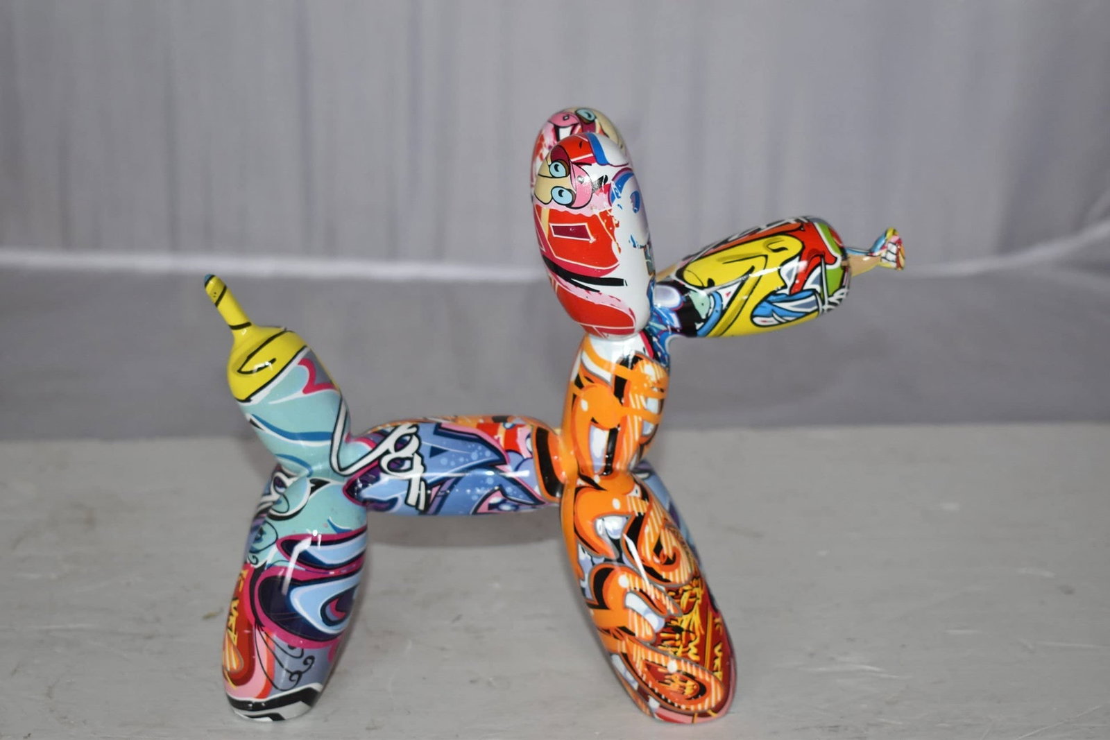 Modern Graffiti Looking Balloon Dog Statue Made of Resin Size: 10" x 4" x 8"H - 4